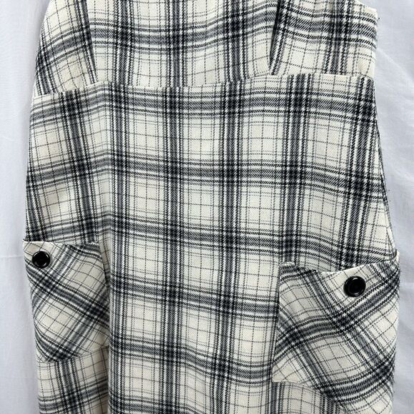 Mossimo Sheath Dress Large White Black Plaid Overall Wool Pockets Buttons School - Picture 3 of 12